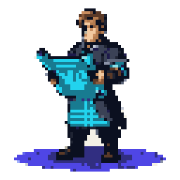 Archie, the team’s architect, holding a rolled cyan blueprint across his body