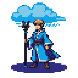 Cloud, the cloud specialist, a sky-mage with an azure cloud floating over his staff