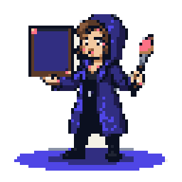 Dani, the designer, holding up a coral-edged interface panel and a brush