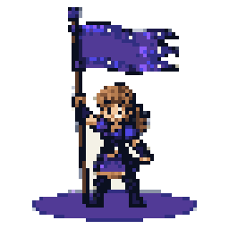 Grace, the sprint marshal, raising a tall violet banner