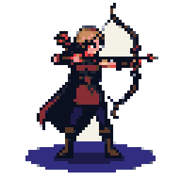 Tara, the test lead, a ranger drawing a bow with a crimson-tipped arrow