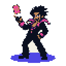 Wei, the devil’s advocate, leaning back mid-toss of a glowing magenta card